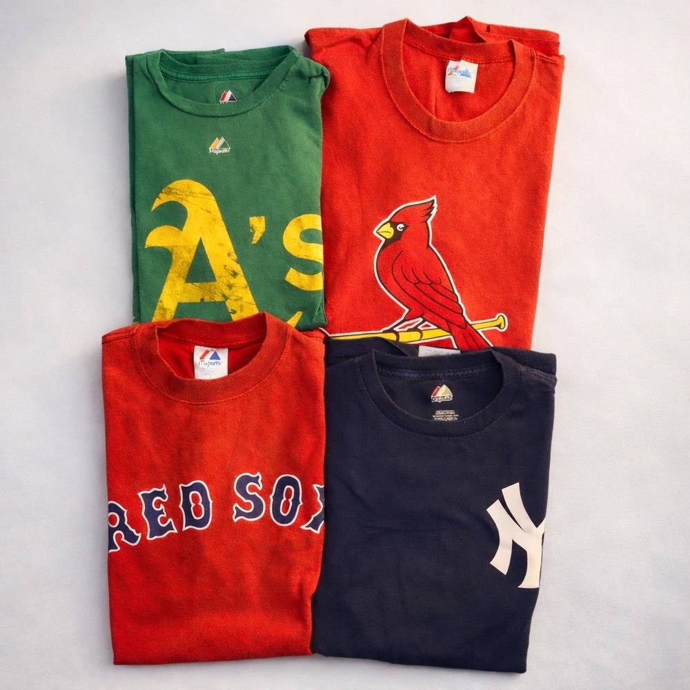 Majestic MLB T-Shirt Bundle 2XL/L Red Sox Yankees A's Cardinals Vintage Lot of 4